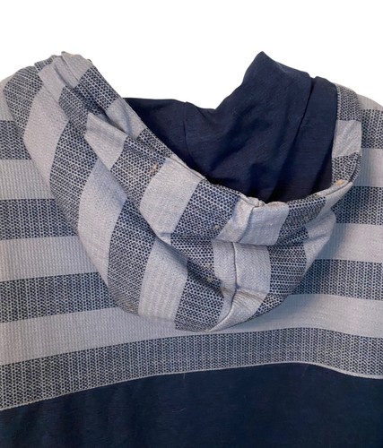 Graublau gestreifter Hoodie Pullover Kordelzug Kontrast Langarm Large - Bild 7 von 10