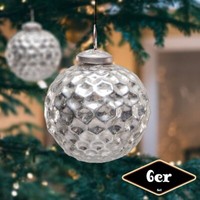 Christbaumkugelset, Rund, 6Er Set | Glas, Silber, Struktur | H9,0Xb8,5Cm