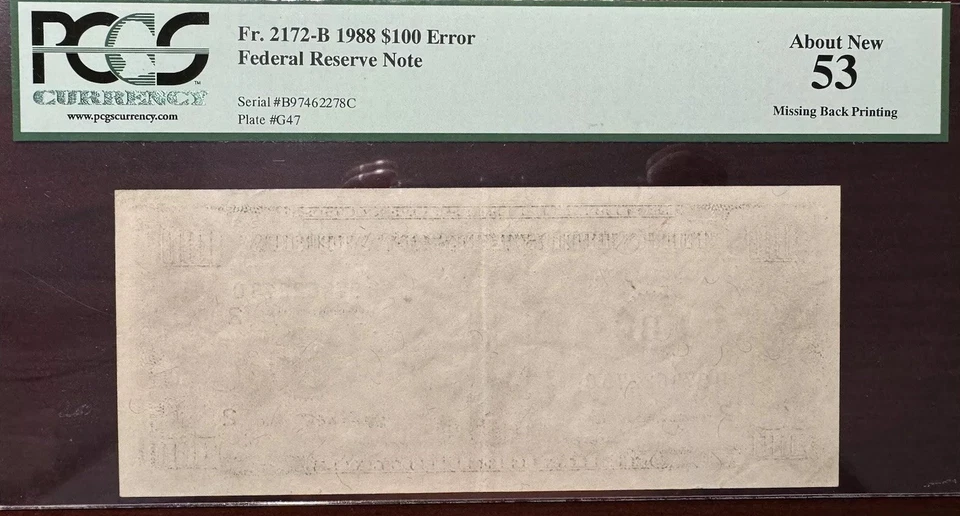 RARE MISSING BACK PRINTING of 1988 NEW YORK $100 PCGS 53 - Image 3 of 4