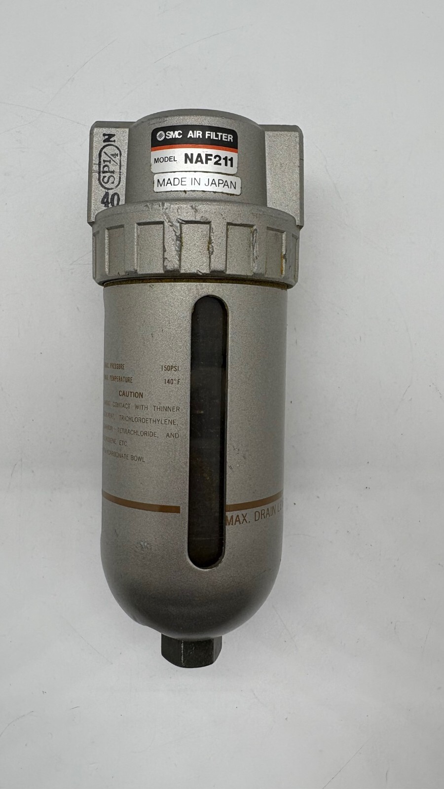 SMC NAF211 Filter 3/8 npt AF FILTER Max Press. 150 PSI Max Temp. 140 °F