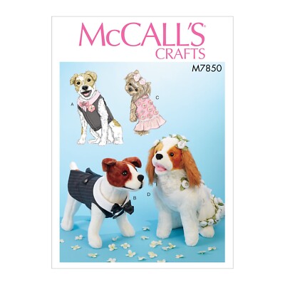 out-of-print:  McCALL`s pattern M7850,  4 Outfits für Hunde, 6 - 20 inch Länge