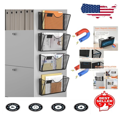 Magnetic Storage Rack with 4 Pockets - Effortless Organization for Any Space