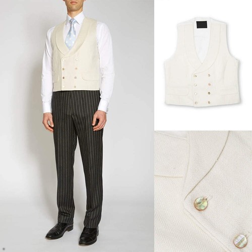 Herren Weste Weiße Tweed Anzug Jackett Sakko Formel Hochzeit Business Freizeit - Picture 2 of 12