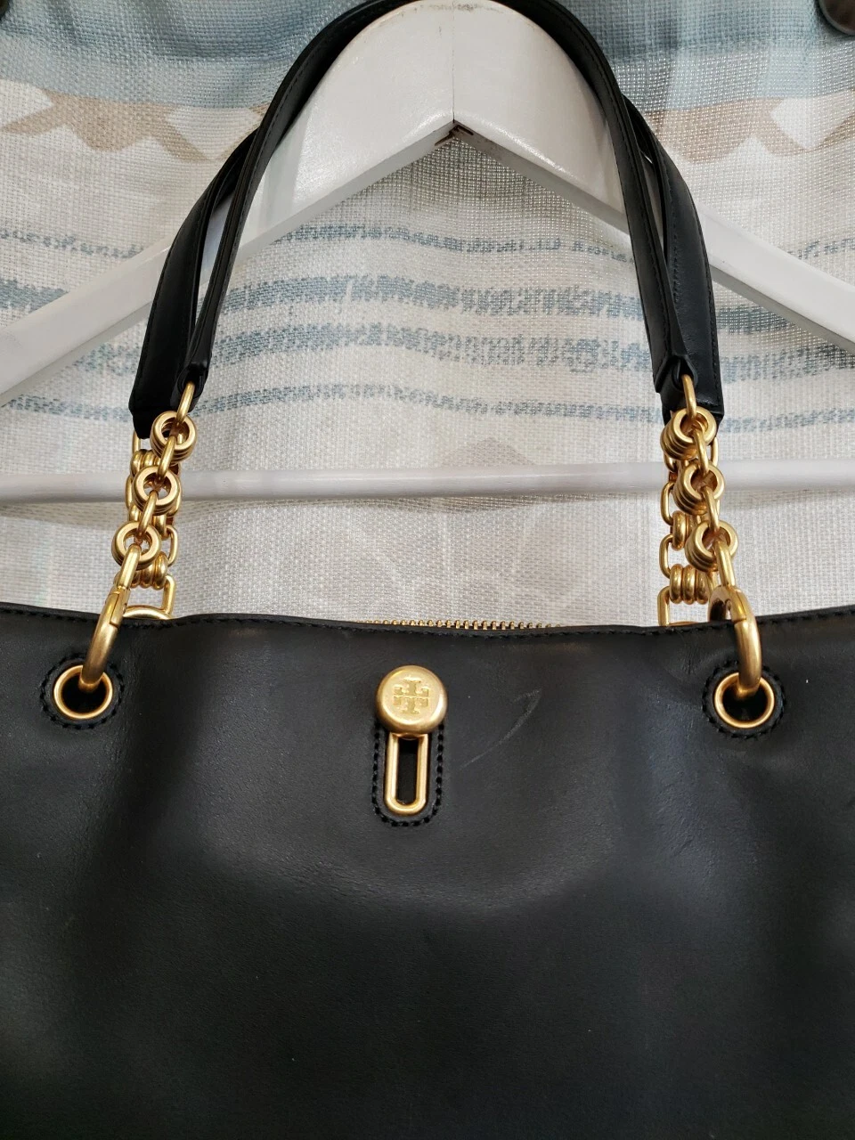 Borsa Tory Burch Lily in pelle nera con manico a catena vendita al dettaglio $598 nuova