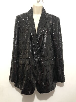 Marks & Spencer Tailored Sequin Single Breasted Blazer Jacket UK 14 Black £79