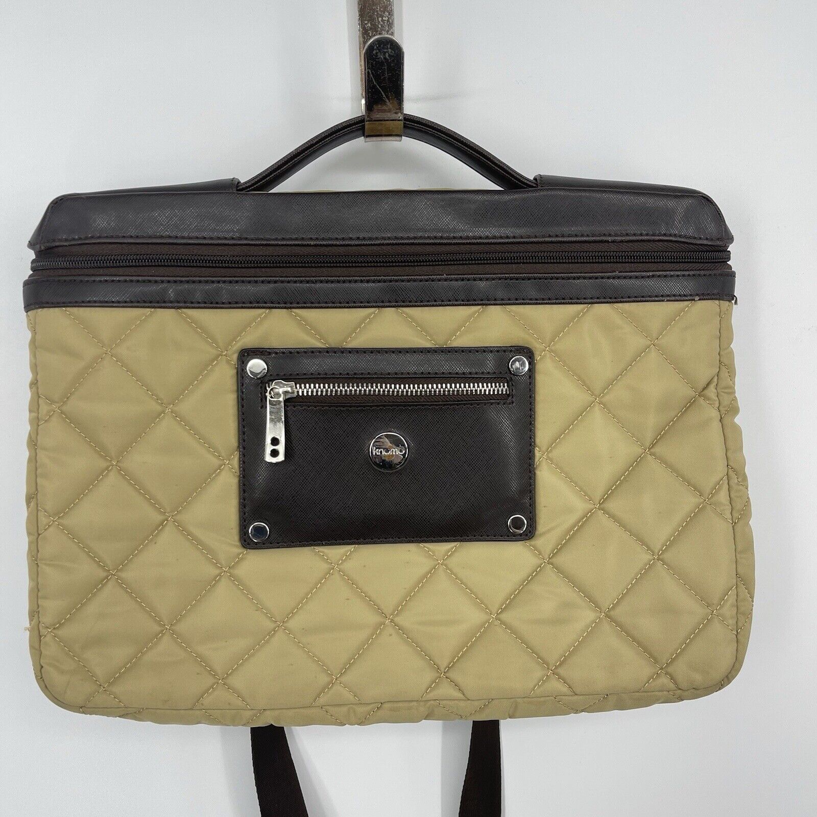 Knomo Shoulder Bag London Jesi Brown Quilted 17" Laptop/Tablet Briefcase Leather