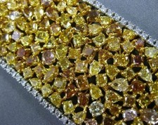 ESTATE MASSIVE GIA 63.84CT WHITE FANCY YELLOW & ORANGE DIAMOND 18K GOLD BRACELET