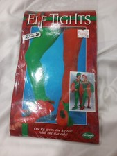 FUN WORLD ELF TIGHTS ADULT ONE SIZE ONLY NYLON RED AND GREEN