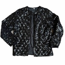 Vtg Sequin Jacket Womens M Open Jacket Dressy Formal Lined Heavy Wedding Swiftie