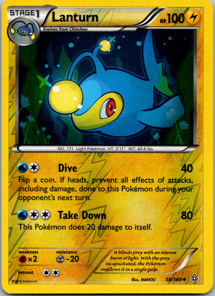 Pokemon TCG XY Primal Clash Lanturn Reverse Holo 58/160 Near Mint Uncommon