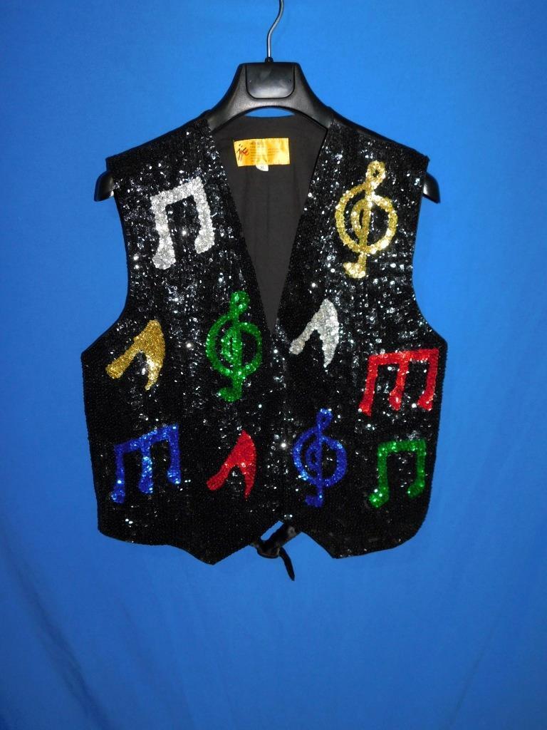 Vintage Black Sequin Music Note Vest XL Musical M… - image 6