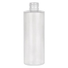 8oz Fluorinated Natural HDPE Cylinder Bottle 24/410 With Black Ribbed Cap