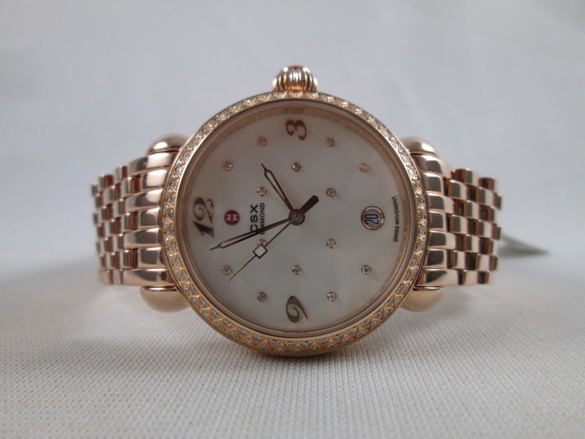 NEW Michele CSX 36 Quilted Mosaic Diamond Rose Gold Ladies