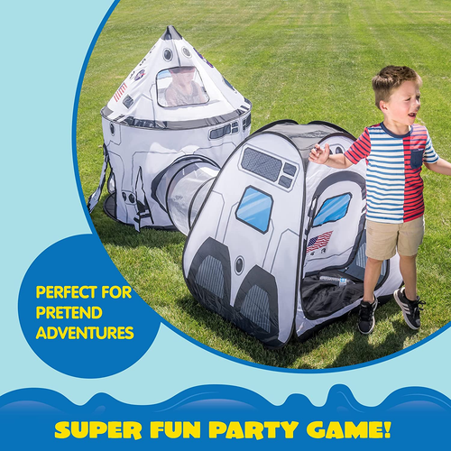 Tienda de campaña para cohetes con túnel - Divertida aventura para niños interiores/exteriores - Imagen 5 de 12