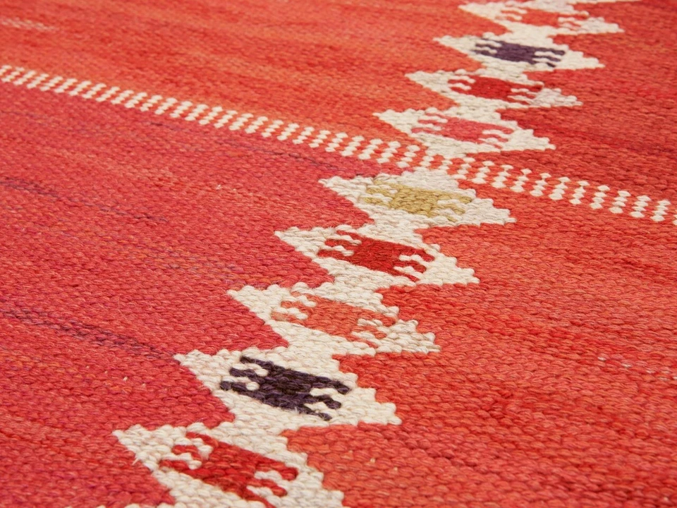 Alfombra Kilim sueca escandinava tejida plana roja para sala de estar alfombra dormitorio Foto 2 de 4