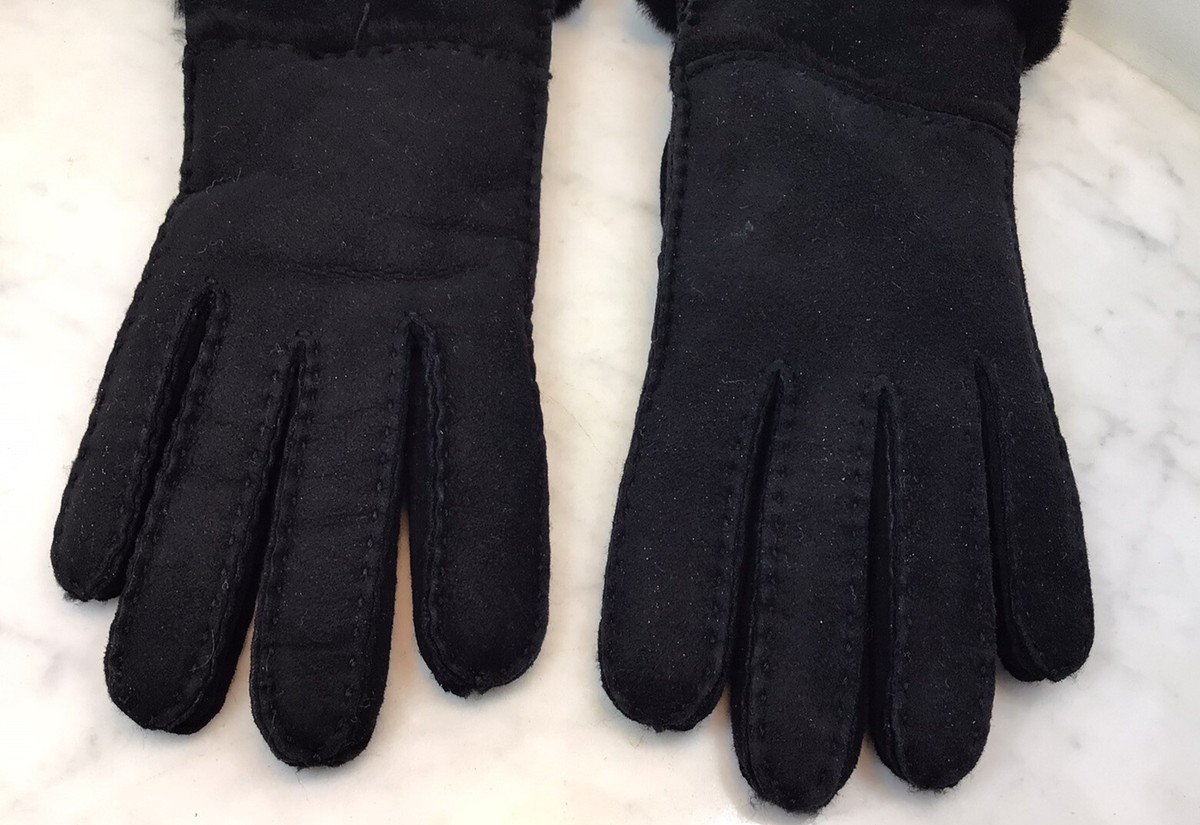 Vintage UGG Seamed Sheepskin Leather Black Tech Gloves Medium | eBay