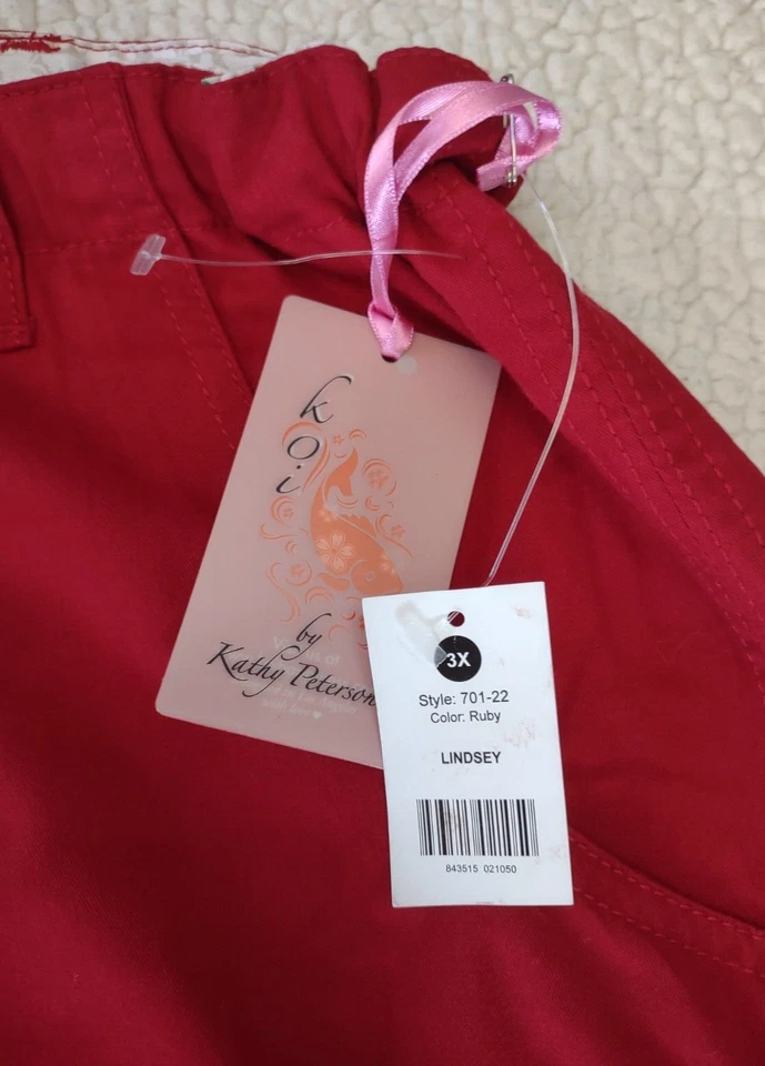 NUEVO CON ETIQUETAS Koi Rojo Mezcla Algodón Cordón Cintura Pantalones Exfoliantes Mujer Talla 3X Foto 2 de 4