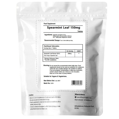 SPEARMINT LEAF 150mg Vegan Tablets 100% Pure SPEARMINT Herbal Mint Leaves Pills - Picture 2 of 12