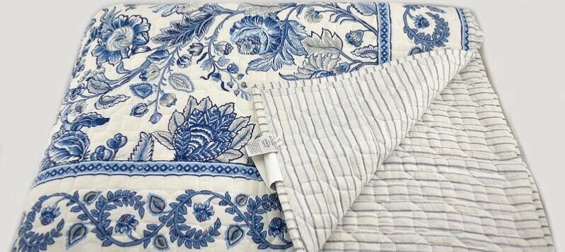 MARTHA STEWART JACOBEO TOILE ALGODÓN KING EDREDÓN COLCHA FLOR AZUL Foto 4 de 4