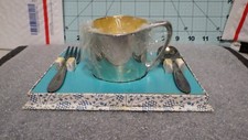 vintage Oneida Silversmiths child silver-plate childs cup spoon fork set Rogers