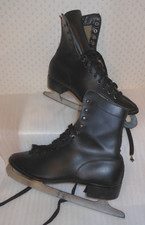 Men's Canadian Racing Ice Skates Size 10 Leather Sheffield Steel Black Lace Up