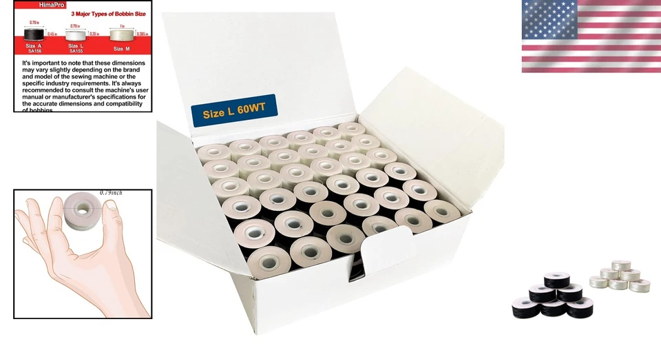 144 Prewound Bobbins for Embroidery - Size L SA155, 60 Weight, Black & White - Image 2 of 4