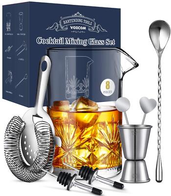 Cocktail Mixing Glass 18oz Crystal Mixing Glass Bartender Kit 8 Piece Old Fashio