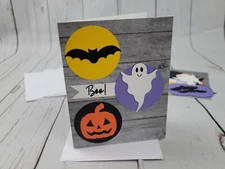 Happy Halloween Greeting Card Kit #14 [Lot of 4, Handmade, Rustic Pumpkins Bats]
