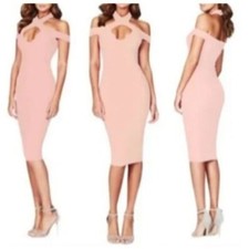 Nookie Revolve Hollywood Midi Bodycon Cutout Halter Dress Large in Blush $229