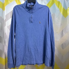 Polo Ralph Lauren Estate Rib Size Large Blue 1/4 Zip Pullover Flesh Pony