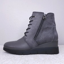 Hispanitas Wedge Ankle Bootie Women&#039;s 9 Suede Leather Lace Zip Snake Heeled Grey