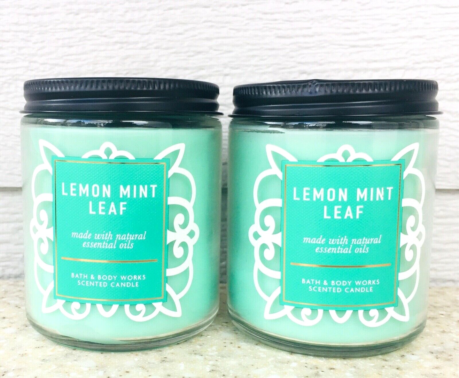 2 Bath & Body Works LEMON MINT LEAF Single Wick Candle 7oz LOT of 2 eBay