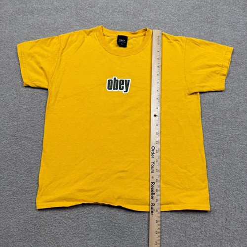 Obey Shirt Boy's Size M Yellow Short Sleeve Logo Streetwear Graphic Tee YOUTH - Picture 3 of 7