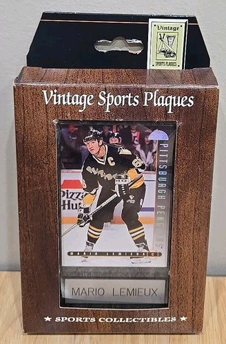 Vintage Sports Plaques MARIO LEMIEUX 4" X 6: Marble Look Wood Plaque NIB - Picture 3 of 4