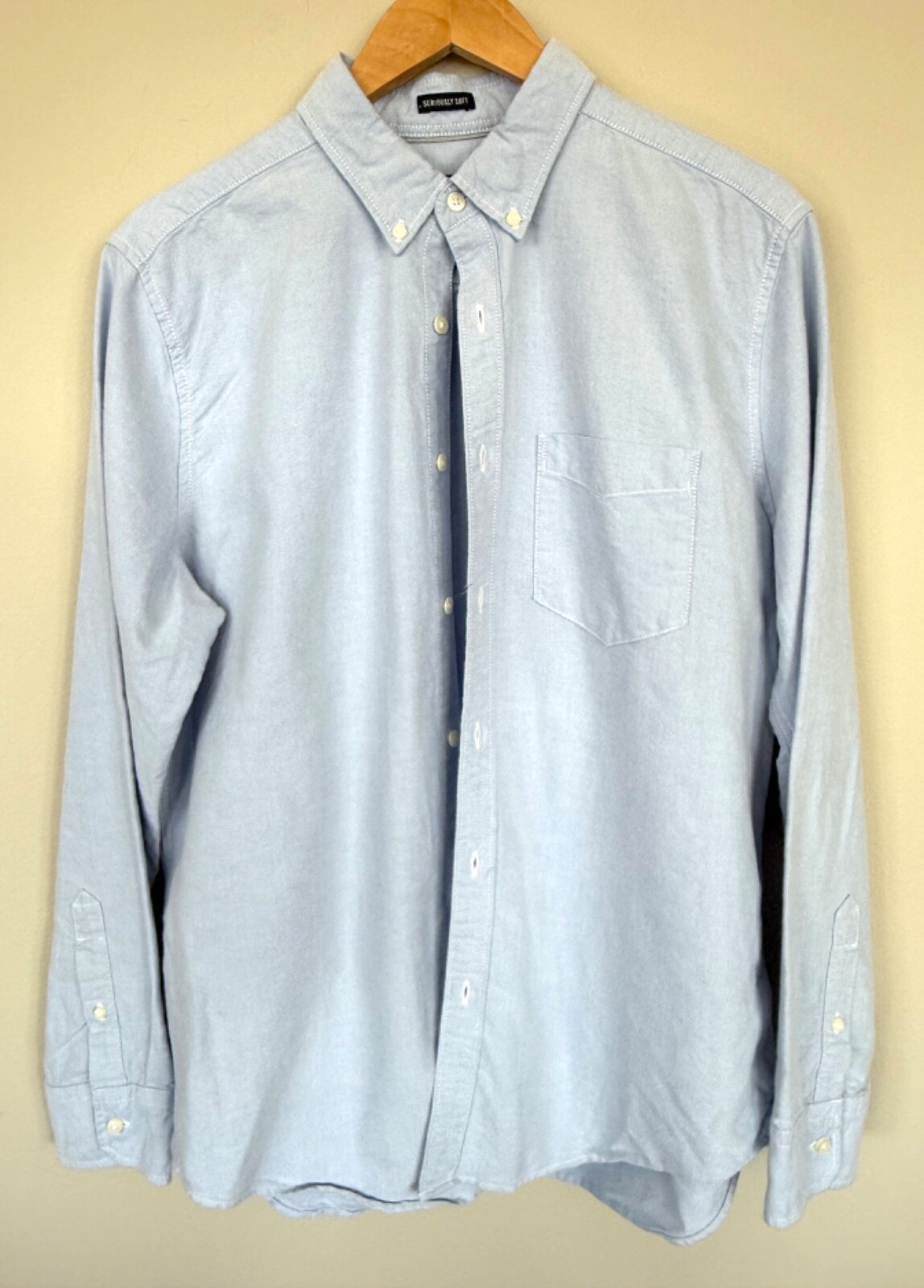 American Eagle Men Large Solid Blue Long Sleeve B… - image 1