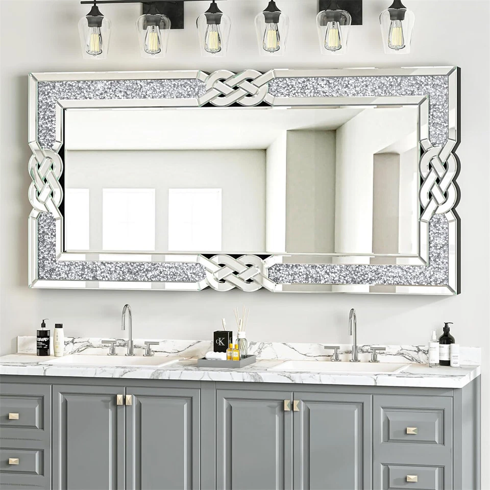 XXL Large Crystal Crush Diamond Mirror Vanity Silver Decorative Wall Hang Mirror - image 4 of 4