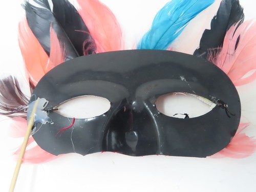Multicolor Feather Masquerade Mask Ball Mardi Gras Women Stick - Picture 2 of 2