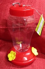 Red Plastic Hummingbird Feeder Nectar Flower 16 Oz ~ Size ~ 4.25"x4.25"x7" NEW