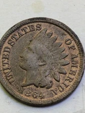 Genuine 1864  Indian Head Cent 1c High Grade Details Porous , Glue Good For Albu