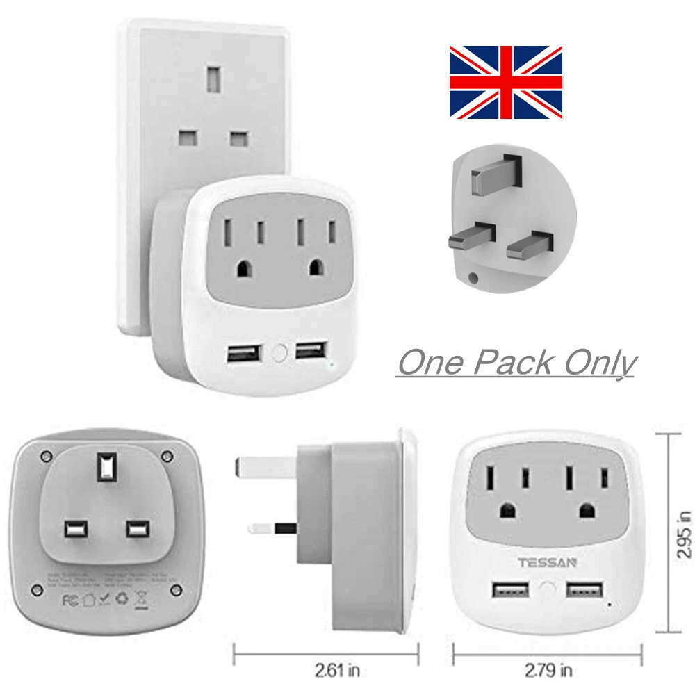 UK Ireland Scotland Power Adapter Plug with 2 USB 2 Outlet for