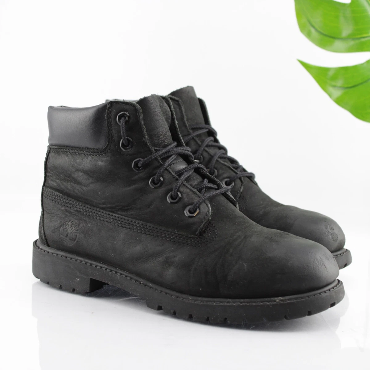 Timberland Youth Premium Boot Size 3 Waterproof Black Leather Lace Up 6 Inch