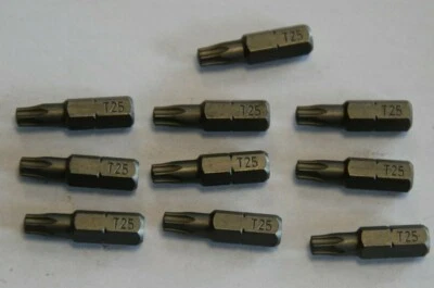 10 X Torx Screwdriver Bits T 25 Hex Shank 1/4" Drive 25mm Hardened - PACK OF 10