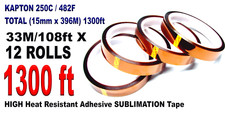 12-R KAPTON HIGH TEMPERTURE Heat Resistant Sublimation Tape 15mm x 396M / 1300ft
