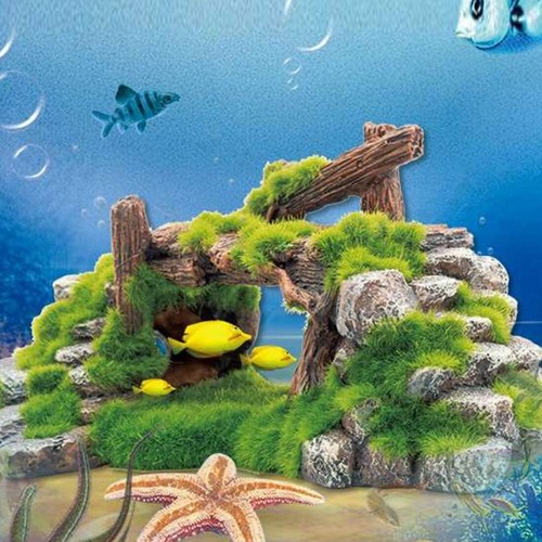 Fish Tank Decoration Moss Rockery Stone Plants Wood Ruins Landscaping Turtle - Picture 5 of 8