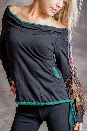 OFF THE SHOULDER JUMPER Pixie Hippy Psytrance Festival Party Boho Trippy Top - Picture 3 of 20