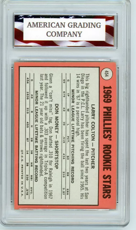 1969 Topps #454 Larry Colton Don Money Rookie White Letter AGC 8 NM-Mint  - Image 2 of 2