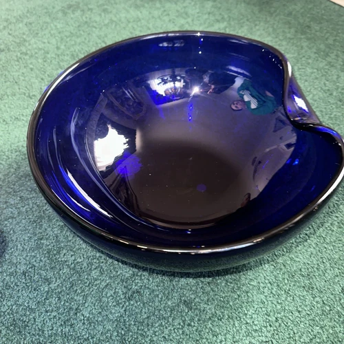 Tiffany 11” Vintage Cobalt Blue Elsa Peretti Thumbprint Bowl