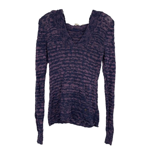 Roxy Hooded Knit Sweater Pink Purple Lightweight Pocket Beach Surf Womens M - Picture 1 of 10
