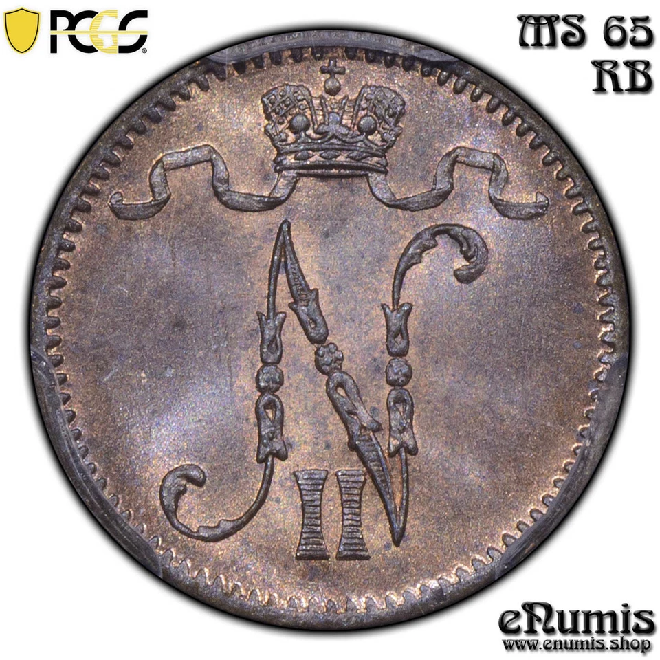 Russia, Finland, Nicholas II, 1 Penni 1901, PCGS MS 65 RB - Image 3 of 4
