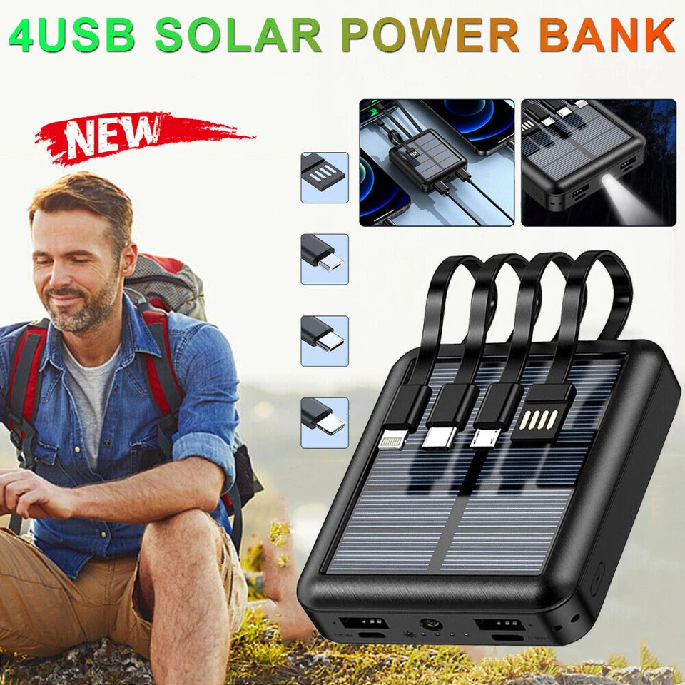 Banco de alimentación portátil de 1-4 piezas 40000 mAh batería de carga rápida con 4 cables incorporados Foto 4 de 4